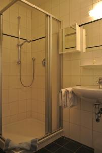 グライナウにあるホテル ガルニ ポストのバスルーム(シャワー、シンク付)