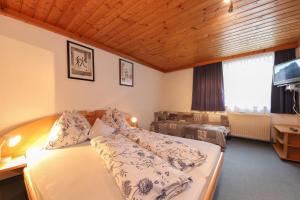 ein Hotelzimmer mit einem Bett und einem TV in der Unterkunft Pension Hauser in Sankt Jakob in Haus