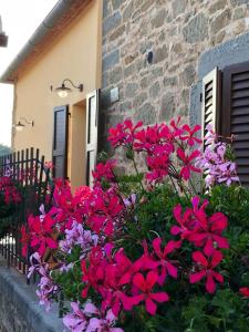 un ramo de flores rosas delante de una casa en Mamma Laura en Vagliagli