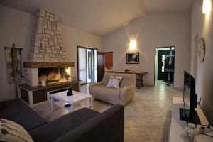 ein Wohnzimmer mit einem Sofa und einem Kamin in der Unterkunft Villa Nada in Neum