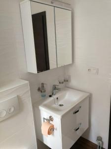 a white bathroom with a sink and a mirror at Guest House Galeb in Supetarska Draga +30 photos