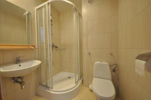 a bathroom with a shower and a toilet and a sink at Ambasador Villa, 150m do plaży, przy Centrum in Mielno +73 photos