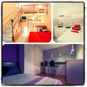 un collage de tres fotos de una cocina y una habitación en Apartments Kotor Sunrise, en Kotor