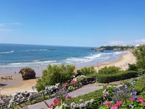 a view of a beach with people swimming in the ocean at Bellevue 766 Biarritz in Biarritz
