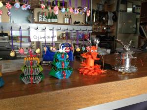 a counter with christmas ornaments on top of it at Onsen Hotel Itakura in Yamanouchi