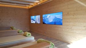 奧貝勞的住宿－阿爾穆霍夫酒店，木墙上的房间,配有两台电视