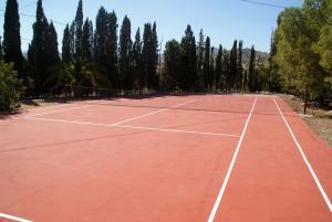 ビリャホヨサにあるCasas Rurales Delfosの木々を背景にしたテニスコート