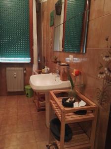 La salle de bains est pourvue d'un lavabo et d'un miroir. dans l'établissement Appartamento di Nina, à Rome
