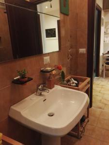 een badkamer met een witte wastafel en een spiegel bij Appartamento di Nina in Rome