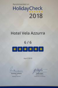 Certifikát, hodnocení, plakát nebo jiný dokument vystavený v ubytování Hotel Vela Azzurra