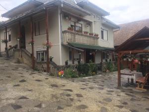 een groot huis met bloembakken op de balkons bij Casa Ionela Petreus in Poienile Izei