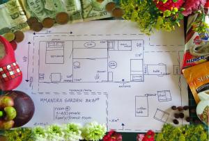 a sheet of paper with a diagram of a kitchen at Manora Garden in Phangnga