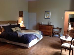 a bedroom with a bed and a dresser and a chair at Chateau de Laric in Chabestan