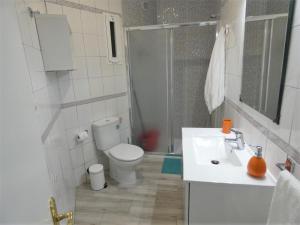 W łazience znajduje się toaleta, umywalka i prysznic. w obiekcie Rosamar Luxury Apartment w Aronie