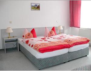 ブランケンハインにあるPension "Parkhotel" Blankenhainのベッドルーム1室(大型ベッド1台、赤い枕付)