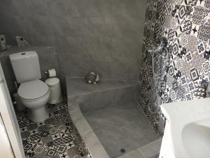 a bathroom with a toilet and a sink and a shower at Ergina Summer Resort in Antiparos