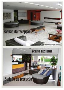 a collage of two pictures of a living room at Flat 423- Veredas do Rio Quente in Rio Quente