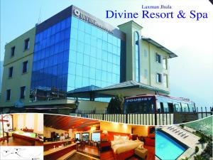 a building with a pool in front of it at Divine Resort & Spa in Rishīkesh