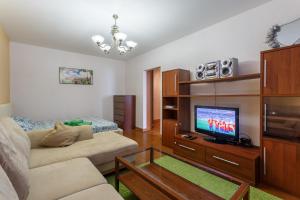 モスクワにあるFortEstate Apartment Nametkina 9のリビングルーム(ソファ、薄型テレビ付)