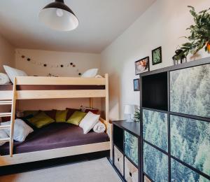1 Schlafzimmer mit 2 Etagenbetten und einem Fenster in der Unterkunft Jama Jagodna in Spalona