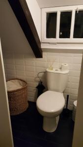 a bathroom with a white toilet and a basket at Kolbergarden in Olsztyn +31 photos