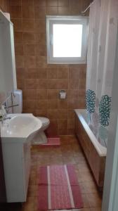 a bathroom with a sink and a toilet and a window at Apartmani Sara&Kike in Brodarica +77 photos
