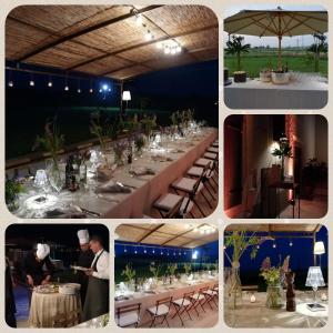 a collage of photos of a table set up at Ca' Blanca in Castelnuovo del Garda