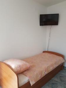 sypialnia z łóżkiem i telewizorem z płaskim ekranem na ścianie w obiekcie Apartman Edin w mieście Umag