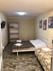 a bedroom with a bed and a tv in it at SV apartments in Zatoka