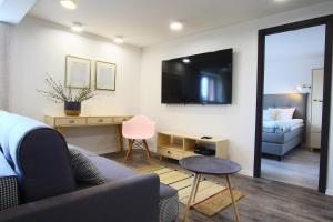 Televízia a/alebo spoločenská miestnosť v ubytovaní Apartament Stary Port 1