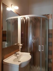a bathroom with a sink and a shower at Bed and Breakfast da Gigi e Antonella in Porto Rotondo