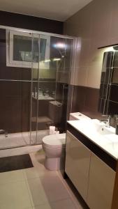 a bathroom with a toilet and a shower and a sink at Apartamento Mataro in Mataró