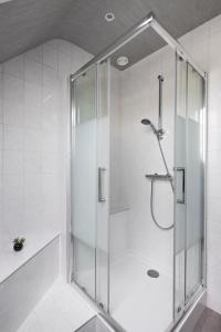 a shower with a glass door in a bathroom at Chez Marie et Jean François in Dol-de-Bretagne