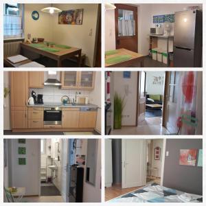 eine Collage mit vier Bildern einer Küche in der Unterkunft Ferienwohnung Haller in Lahr