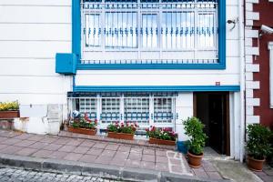 a building with potted plants in front of a window at White Pearl Apart in Istanbul