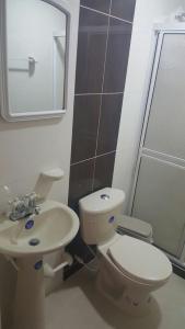 a bathroom with a toilet and a sink at Apartamentos Turisticos Doña Flor in San Andrés +17 photos