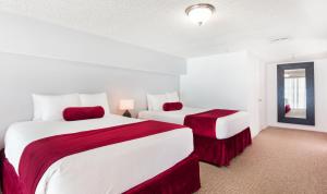 マイアミビーチにあるニュー ポイント マイアミ ビーチ アパートメントのベッド2台と窓が備わるホテルルームです。