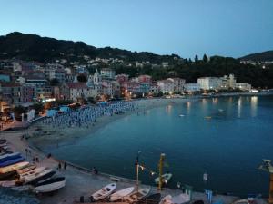 a beach with a bunch of boats in the water at Rivamare San Terenzo in Lerici