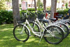 um grupo de bicicletas estacionadas na relva em Hotel Friuli em Lignano Sabbiadoro