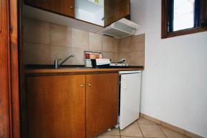 a small kitchen with a sink and a dishwasher at Arsinoi Stonehouses in Limenaria +29 photos