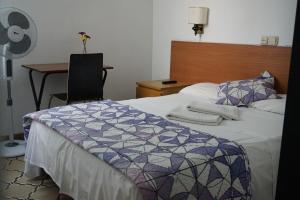 1 dormitorio con cama, escritorio y silla en Hostal Sant Carlo, en Barcelona