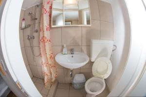 Baño pequeño con aseo y lavamanos en Hostel 24 en Liubliana