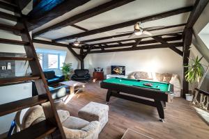 a living room with a pool table in it at Buri Island in Hoyerswerda