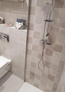 prysznic ze szklanymi drzwiami w łazience w obiekcie Apartamento "El Abuelo" VT-LR560 w mieście Calahorra