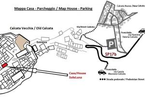 une carte du parking de la maison cartographique proposé dans l'établissement Casa SoleLuna, à Calcata