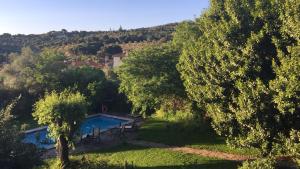 a swimming pool in the middle of a yard with trees at Casa Rural el Recuerdo in Pago de San Clemente