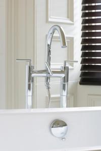 a kitchen sink with a chrome kitchen faucet at Nether Abbey Hotel in North Berwick