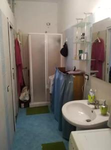 ein Bad mit einem Waschbecken und einer Dusche in der Unterkunft Appartamento Foglie in Bovalino Marina