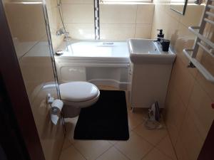 La petite salle de bains est pourvue de toilettes et d'un lavabo. dans l'établissement Apratament dwu poziomowy vip, à Ustka