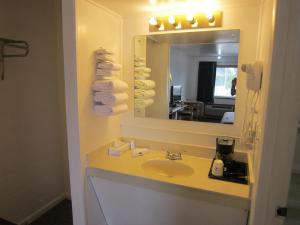 a bathroom with a sink and a mirror at Cassville Budget Inn in Cassville